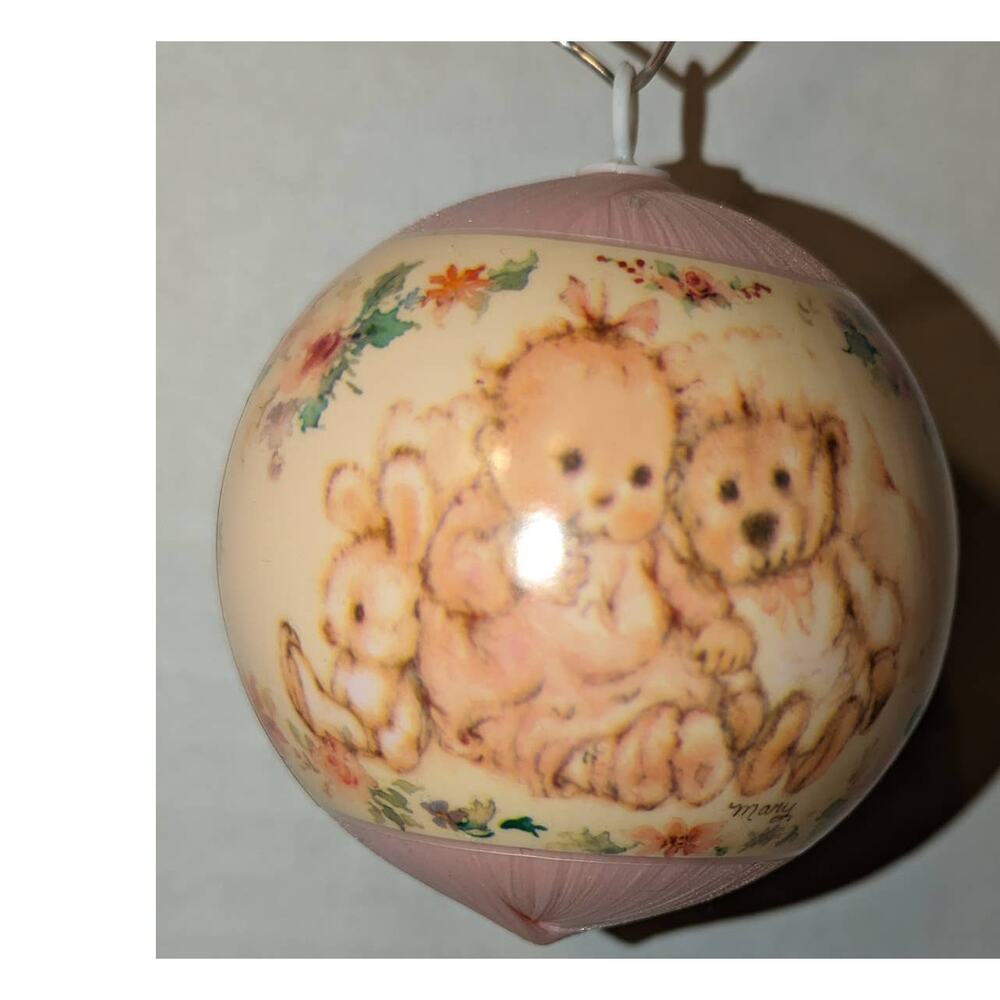 Vintage 1991 Baby's First Christmas Hallmark Satin Ball ornament Girl Box Rare - Picture 4 of 13